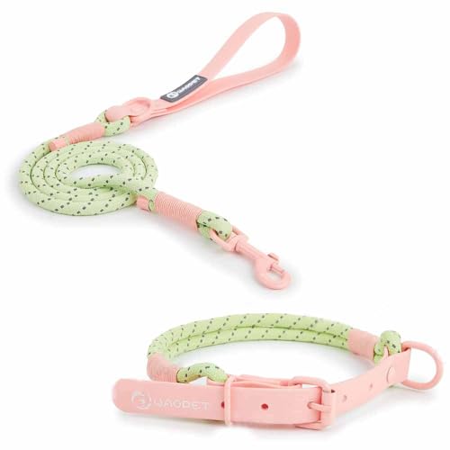 feiling Hundehalsband und Hundeleine Set PVC Weich Hundehalskette Verstellbare Reflektierend Hundeband für Mittelgroße Hunde (pink, M-1) von feiling