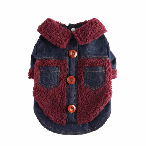 feiling Hundejacke Jeans Fleece Hundemantel Bequeme Outdoor Kleidung für Kleine und Mittlere Hunde Winterjacke (rot, 2XL) von feiling