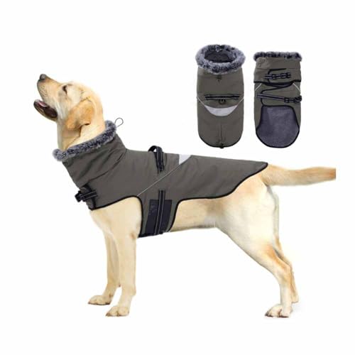 feiling Hundejacke Warm Winterjacke Fleecegefüttert Verdicke Hundemantel Reflektierend Hoher Kragen Haustier Kleidung für Mittlere und Große Hunde (grau, 3XL) von feiling