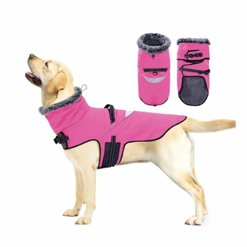 feiling Hundejacke Warm Winterjacke Fleecegefüttert Verdicke Hundemantel Reflektierend Hoher Kragen Haustier Kleidung für Mittlere und Große Hunde (rosa, M) von feiling
