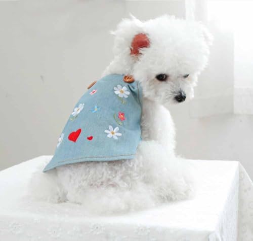 feiling Hundekleidung Blumenstickerei Hundeweste Niedlich Katzen Jeans Weste Outfit Haustier Bekleidung für Welpen und Kleine Hunde (XS) von feiling