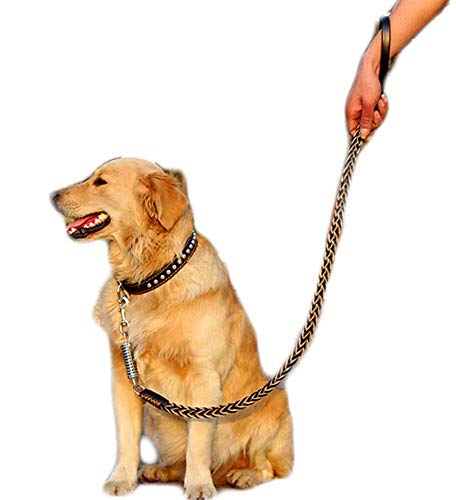 feiling Hundeleine und Halsband Set Leder Kleine Große Hunde Geflochten 1,3 Meter Hundeführleine mit Nieten Hundehalsband Mittelgroße Hunde (L, Schwarz) von feiling