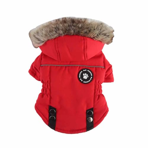 feiling Hundemantel mit Kapuze Winterjacke Reflektierende Dicke Hundejacke Gepolsterte Bekleidung für Kleine und Mittlere Hunde (rot, 2XL) von feiling