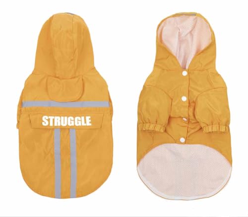 feiling Hunderegenmantel 2-Beine wasserdichte Regenmantel für Kleine und Mittlere Hund Cover-up Reflektierend Regensjacke Haustier Kapuze Mantel (gelb, S) von feiling