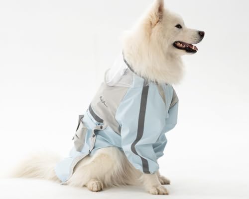 feiling Hunderegenmantel wasserdichte 2-Beine Regensjacke Reflektierend Haustier Cape mit Kapuze für Mittelgroße und Große Hunde Regenmantel (blau, 30#) von feiling