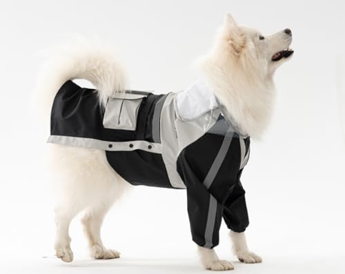 feiling Hunderegenmantel wasserdichte 2-Beine Regensjacke Reflektierend Haustier Cape mit Kapuze für Mittelgroße und Große Hunde Regenmantel (schwarz, 30#) von feiling