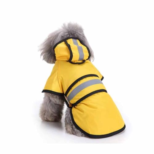 feiling Hunderegenmantel wasserdichte Umhang mit Kapuze Haustier Regensjacke Verstellbarer Brustgurt Reflektierend Regenmantel für Welpen, Kleine und Mittelgroße Hunde (gelb, 2XL) von feiling
