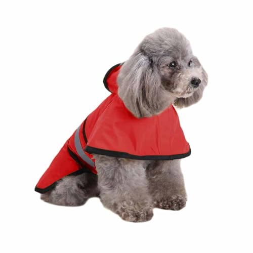 feiling Hunderegenmantel wasserdichte Umhang mit Kapuze Haustier Regensjacke Verstellbarer Brustgurt Reflektierend Regenmantel für Welpen, Kleine und Mittelgroße Hunde (rot, 4XL) von feiling