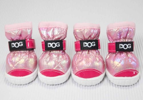 feiling Hundeschuhe Haustier Schuhe Gummi Regenschuhe Anti-Rutsch Outdoor Pfotenschutz 4-er für Kleine und Mittlere Hunde Stiefel (pink, 1#) von feiling