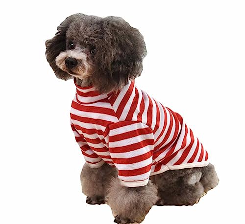 feiling Hundeshirt Hoher Kragen Streifen T-Shirt Haustiere Tops Atmungsaktiv Hundmantel Welpen Kleine Hunde Bekleidung (rot, S) von feiling
