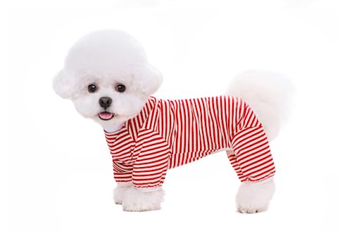feiling Hundeshirt Streifen Mode für Welpen Kleine Mittlere Hunde 4-Beiner T-Shirt Atmungsaktiv Hundekostüm Frühjahr Herbst Haustier Bekleidung Hundemantel (rot, L) von feiling