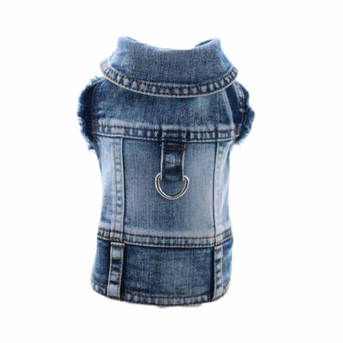 feiling Jeans Hundejacke Hundemantel mit Metallhake für Hundeleine, Haustier Bekleidung Retro Stil Outfit Hundeweste für Welpen,Kleine und Mittlere Hunde (blau, XS) von feiling