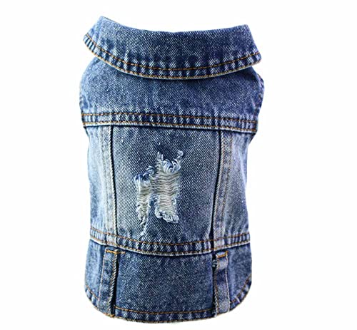 feiling Jeans Hundejacke Vintage Distressed Denim Hundemantel Welpen Katzen Kostüm Haustierkleidung Hunde-Jeans Hundeweste für Kleine Mittlere Hunde (blau, 2XL) von feiling