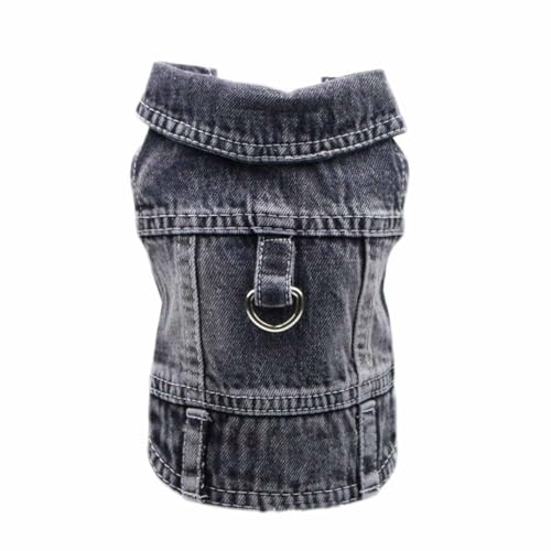 feiling Jeans Hundejacke mit Metallhake für Hundeleine, Denim Hundemantel Outfit Hundekleidung Haustier Weste für Welpen,Kleine, Mittlere Hunde (Schwarz, XL) von feiling