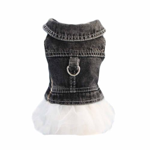 feiling Jeans Hundejacke mit Tutu Rock Hundemantel mit Metallhake für Hundeleine, Denim Outfit Hundekleidung Haustier Weste für Welpen,Kleine, Mittlere Hunde (schwarz, M) von feiling