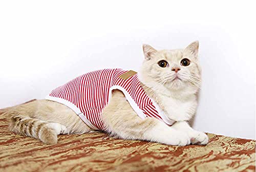 feiling Katzen Weste Gestreift Hundeshirt Frühjahr Sommer Kleine Hunde Kleidung Bequeme Vest Welpen T-Shirt (rot, M) von feiling