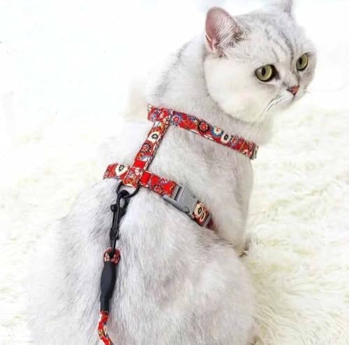 feiling Katzengeschirr Blume Gedruckt Leichtgewicht Verstellbar Brustgeschirr mit Führleine Set (rot, S) von feiling