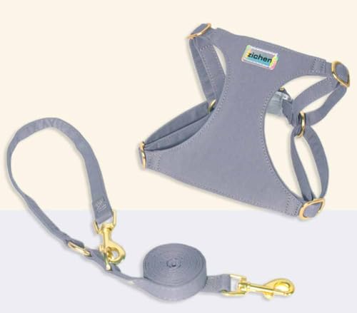 feiling Katzengeschirr Verstellbar Hundegeschirr Welpengeschirr für Kleine und Mittelgroß Hunde Brustgeschirre Haustier Softgeschirr mit Leine Set (grau, M) von feiling