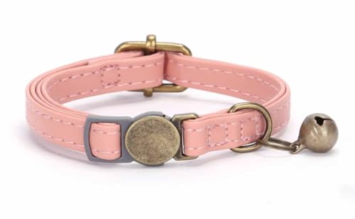 feiling Katzenhalsband Retro Stil Lederhalsband mit Kleine Glocke Verstellbares Haustier Halskette für Katzen, 19-30cm Halsumfang (pink) von feiling