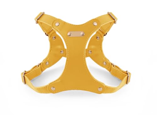 feiling Leder Hundegeschirr Wasserfest Brustgeschirr Haustier Ledergeschirr Verstellbar Katzengeschirr Weichem für Kleine und Mittelgroß Hunde (gelb, S) von feiling