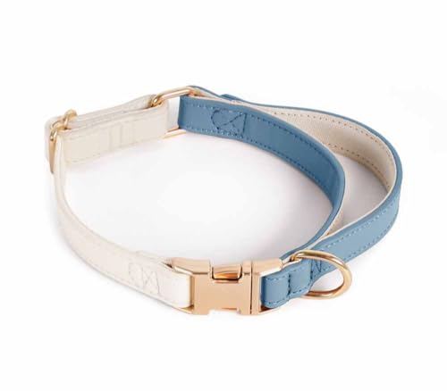 feiling Leder Hundehalsband mit Handle Klickverschluss Lederhalsband Verstellbare Hundehalskette für Mittelgroße und Große Hunde (blau, L) von feiling