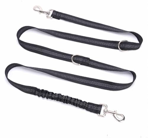 feiling Mehrzweck Hundeleine Zwei Haken Reflektierend Trainingsleine Führleine mit Elastische Ruckdämpfer Freihandleine Laufleine für Mittelgroße und Große Hunde (schwarz) von feiling