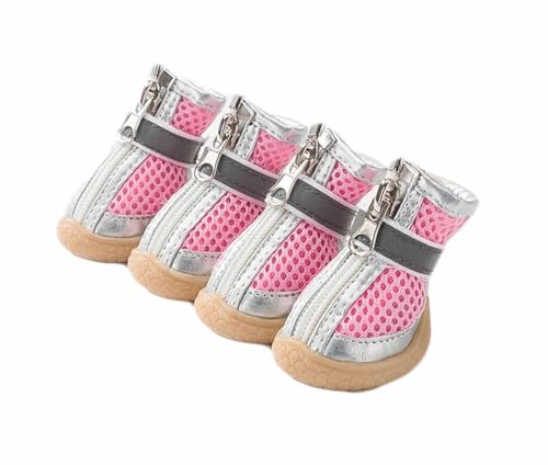 feiling Mesh Hundeschuhe Reflektierende Haustier Schuhe Gummi Stiefel Anti-Rutsch Outdoor Pfotenschutz mit Reißverschlüsse für Kleine Mittlere Hunde (pink, 1#) von feiling