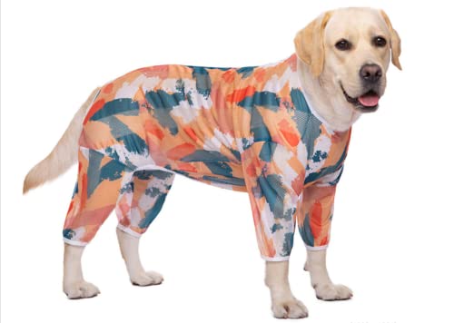 feiling Mesh Hundeshirt 4-Beine Pullover Atmungsaktiv T-Shirt für Mittlere und Große Hunde Bekleidung Hundekostüm Sommer Hundemantel (orange, 2XL) von feiling