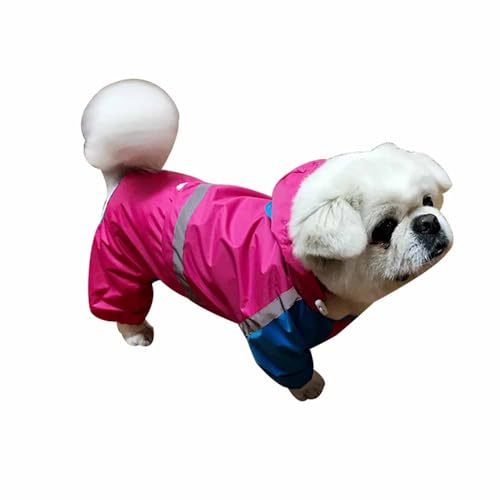 feiling Patchwork Regenmantel Reflektierend für Kleine und Mittelgroße Hund wasserdichte Hunderegenmantel 4-Beine Haustier Regensjacke (rosa, 22#) von feiling
