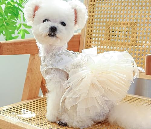 feiling Prinzessin-Kleider für Kleine Hunde Hundekostüm Katzen Partykleid Garn Hochzeit-Kleid mit Schleifenknoten Hunde Bekleidung (beige A, M) von feiling