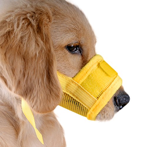 feiling Quick-fit Klettverschluss Hunde Maulkorb Verstellbare Bequem Anti-Beiß Maulkörbe Atmungsaktiv Anti-Bell Hundetraining Korb Mesh Dog Muzzle Anti-bark (M, gelb) von feiling