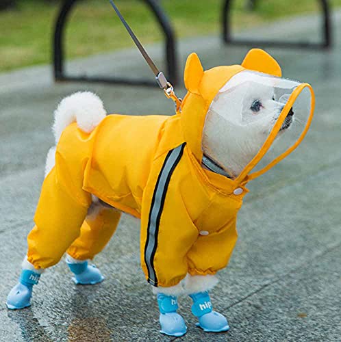 feiling Reflektierend Regenmantel für Kleine Hunde wasserdichte Hunderegenmantel 4-Beine Regensjacke Mittelgroße Hunde Haustier Raincoat mit Kapuze (Gelb Bear, XXL) von feiling