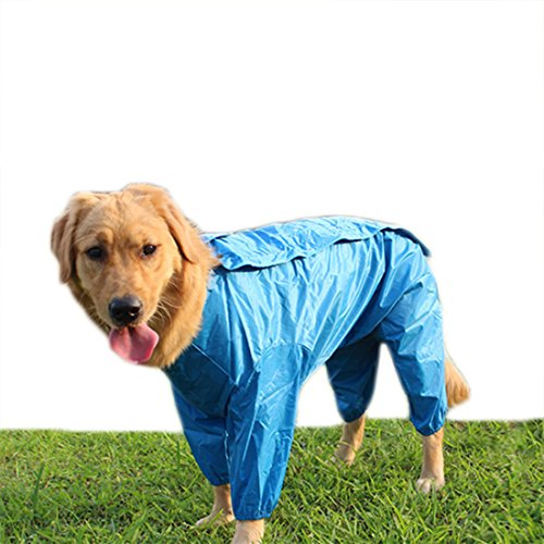 feiling Regenmantel Hund Hunderegenmantel Vier Beine Regensjacke Haustier Raincoat Large Dogs wasserdichte mit Abnehmbar Kapuze für Mittelgroße und Grosse Hunde (22#, blau) von feiling