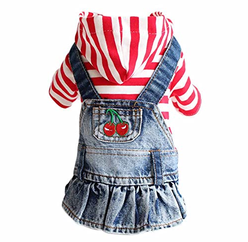 feiling Shirt-Kleid für Kleine Hunde Jeans Kleider Hemd Bequeme Haustier Bekleidung Denim Hundekostüm Welpen Kapuzeshirt Mittlere Hunde (rot, XL) von feiling