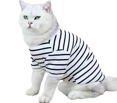 feiling Streifen Hundeshirt Dehnbare Katzen T-Shirt Haustiere Kostüm Atmungsaktiv Bekleidung für Welpen Kleine Mittlere Hunde Frühjahr Sommer (weiß, S) von feiling