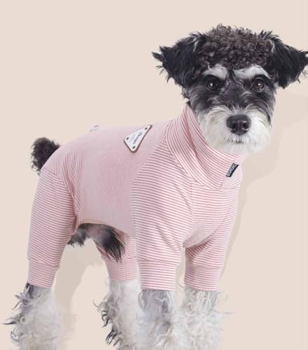 feiling Streifen Hundeshirt Vier-Beine Bekleidung Hoher Kragen Bequeme Hunde Sweatshirt Elastizität Hundekostüm Haustier Jumpsuit für Kleine und Mittlere Hunde (pink, L) von feiling
