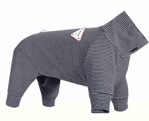 feiling Streifen Hundeshirt Vier-Beine Bekleidung Hoher Kragen Bequeme Hunde Sweatshirt Elastizität Hundekostüm Haustier Jumpsuit für Kleine und Mittlere Hunde (schwarz, XL) von feiling