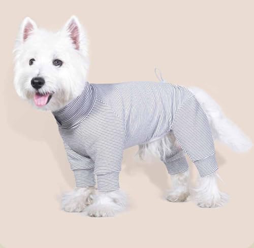 feiling Streifen Hundeshirt Vier-Beine Bekleidung Hoher Kragen Bequeme Hunde Sweatshirt Elastizität Hundekostüm Haustier Jumpsuit für Kleine und Mittlere Hunde (weiß, XS) von feiling