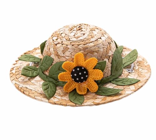 feiling Strohhut für Haustiere Sonnenhut für Katzen und Kleine Hunde Welpen Sonnenschutz Strand Mütze Urlaub Zubehör Haustier Party-Kostüm (A, L: Diameter 15cm) von feiling