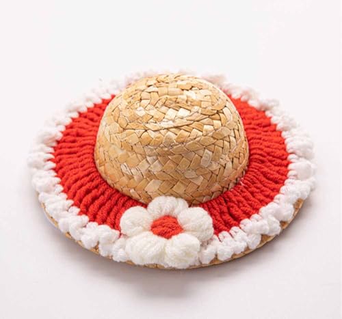 feiling Strohhut für Haustiere Sonnenhut für Katzen und Kleine Hunde Welpen Sonnenschutz Strand Mütze Urlaub Zubehör Haustier Party-Kostüm (B, M: Diameter 13cm) von feiling