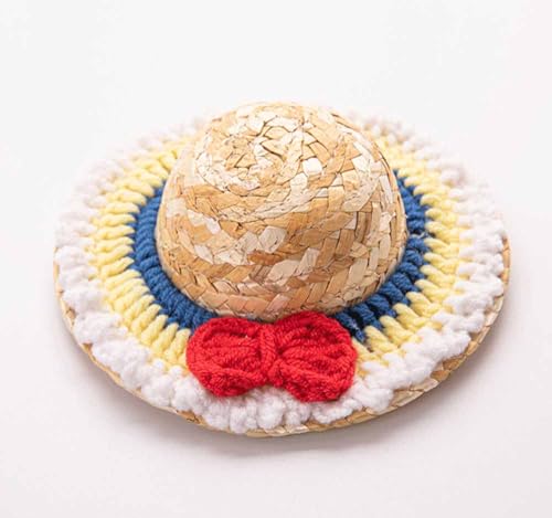 feiling Strohhut für Haustiere Sonnenhut für Katzen und Kleine Hunde Welpen Sonnenschutz Strand Mütze Urlaub Zubehör Haustier Party-Kostüm (D, M: Diameter 13cm) von feiling