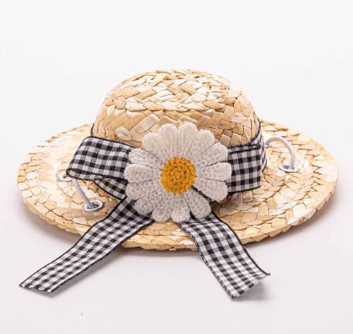 feiling Strohhut für Haustiere Sonnenhut für Katzen und Kleine Hunde Welpen Sonnenschutz Strand Mütze Urlaub Zubehör Haustier Party-Kostüm (E, L: Diameter 15cm) von feiling