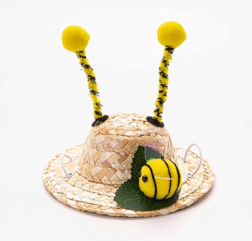 feiling Strohhut für Haustiere Sonnenhut für Katzen und Kleine Hunde Welpen Sonnenschutz Strand Mütze Urlaub Zubehör Haustier Party-Kostüm (G, S: Diameter 11cm) von feiling