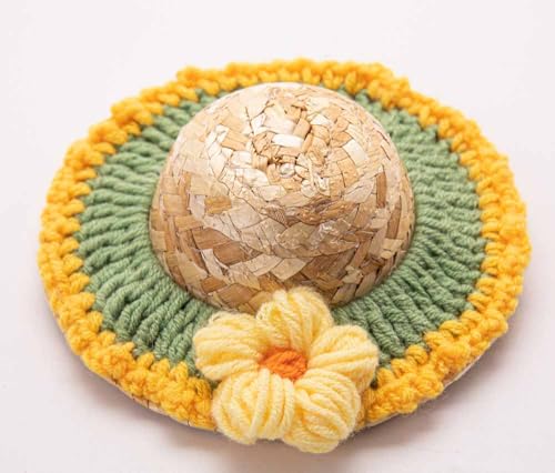 feiling Strohhut für Haustiere Sonnenhut für Katzen und Kleine Hunde Welpen Sonnenschutz Strand Mütze Urlaub Zubehör Haustier Party-Kostüm (H, L: Diameter 15cm) von feiling