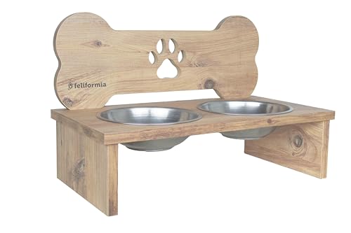 Feliformia® Hundenapf, 2,5 l, Ständer aus Holz mit zwei Schüsseln, erhöhter Hundenapf aus Edelstahl, Hundenapf von feliformia