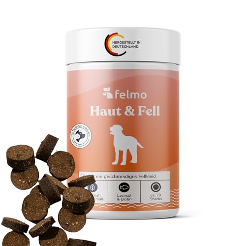 FELMO Haut- & Fell-Snacks für Hunde - zur Förderung von glänzendem Fell und gesunder Haut - Mit Lachsöl, Omega-3-Fettsäuren, Bierhefe und Biotin - Getreide- und zuckerfrei von felmo