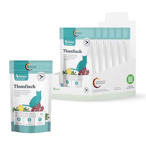 felmo Thunfisch Nassfutter für Katzen – 7 x 85 g Packungen – 100% natürliches Futter aus hochwertigen Zutaten – reich an wertvollen Nährstoffen für Katzen jeden Alters felmo Thunfisch Nassfutter für Katzen – 7 x 85 g Packungen – 100% natürliches Futter aus hochwertigen Zutaten – reich an wertvollen Nährstoffen für Katzen jeden Alters von felmo