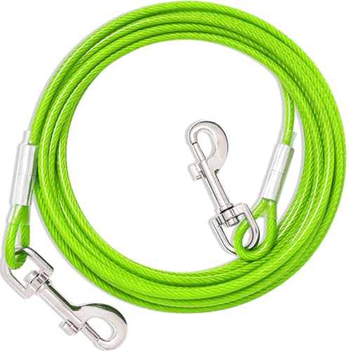 Green Dog Tie Out Cable Leash,3/6/9/15m Dog Runner for Yard Steel Wire Dog Cable with Durable Superior Clips Dog Chains for Outside Dog Lead for Small Large Dogs(3m) von fengco