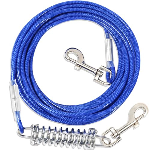 Hofleine Für Hunde mit Stoßdämpfender,3-15m Hofleine Tie Out Leinen,Tie Out Cables Für Hunde Hofleine(Blau,9m) von fengco