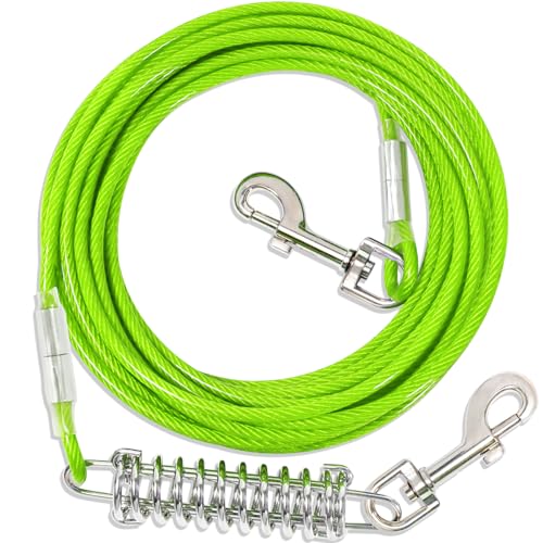 Hofleine Für Hunde mit Stoßdämpfender,3-15m Hofleine Tie Out Leinen,Tie Out Cables Für Hunde Hofleine(Grün,9m) von fengco